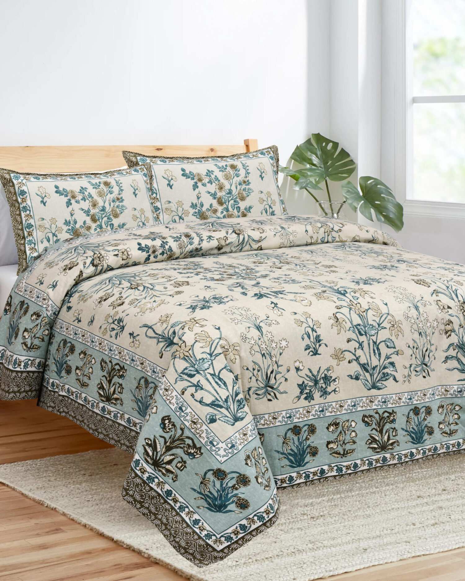Sea Green Cotton Jaipuri Bedsheet