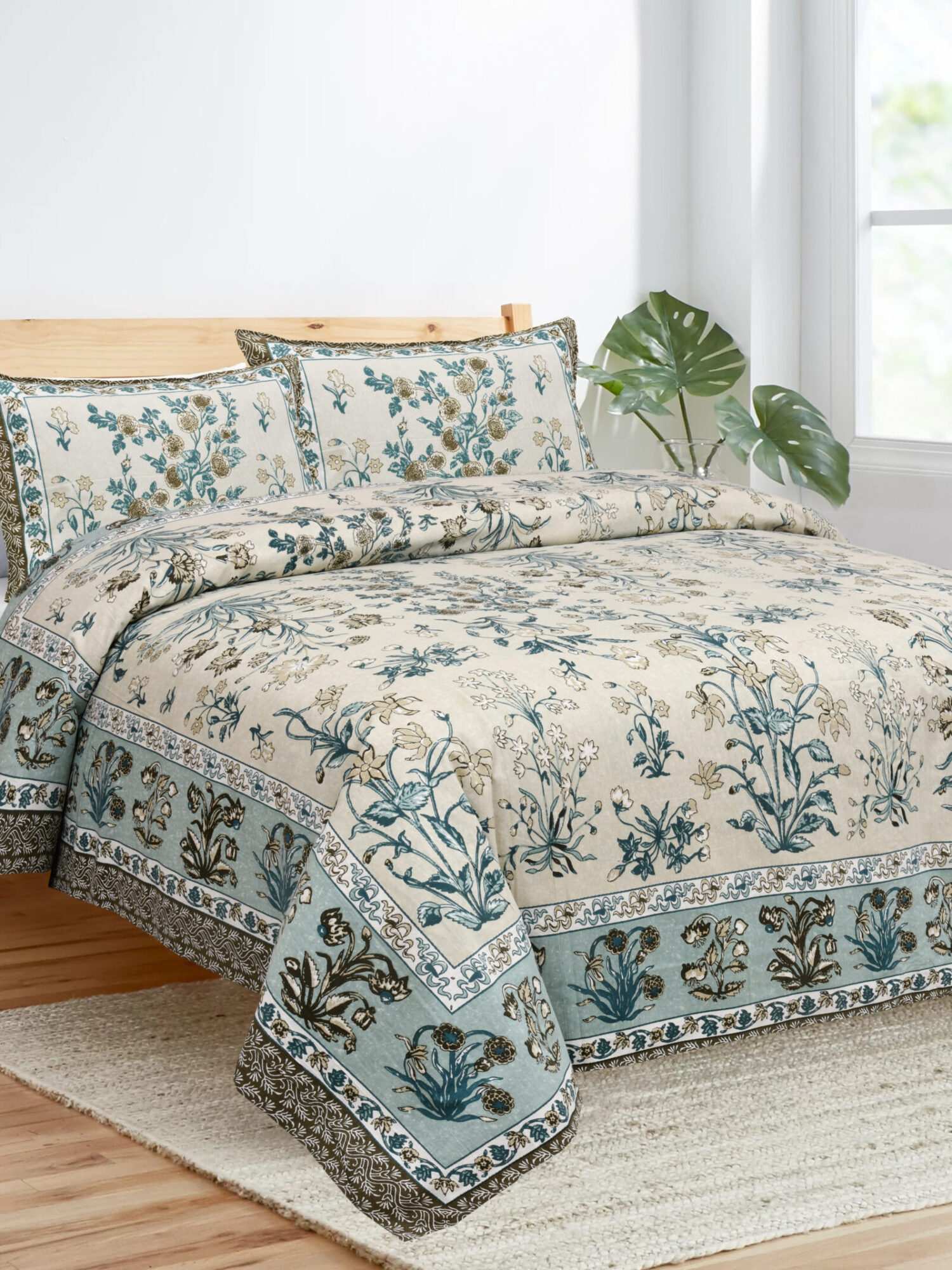 Sea Green Cotton Jaipuri Bedsheet