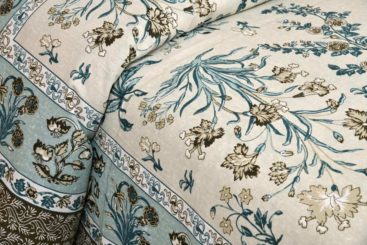 Sea Green Cotton Jaipuri King Size Bedsheet