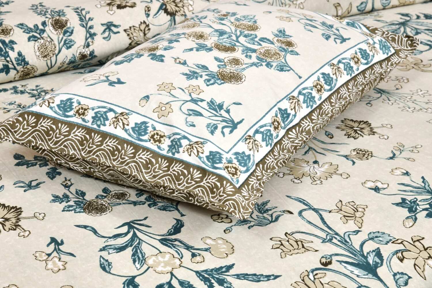 Sea Green Cotton Jaipuri King Size Bedsheet