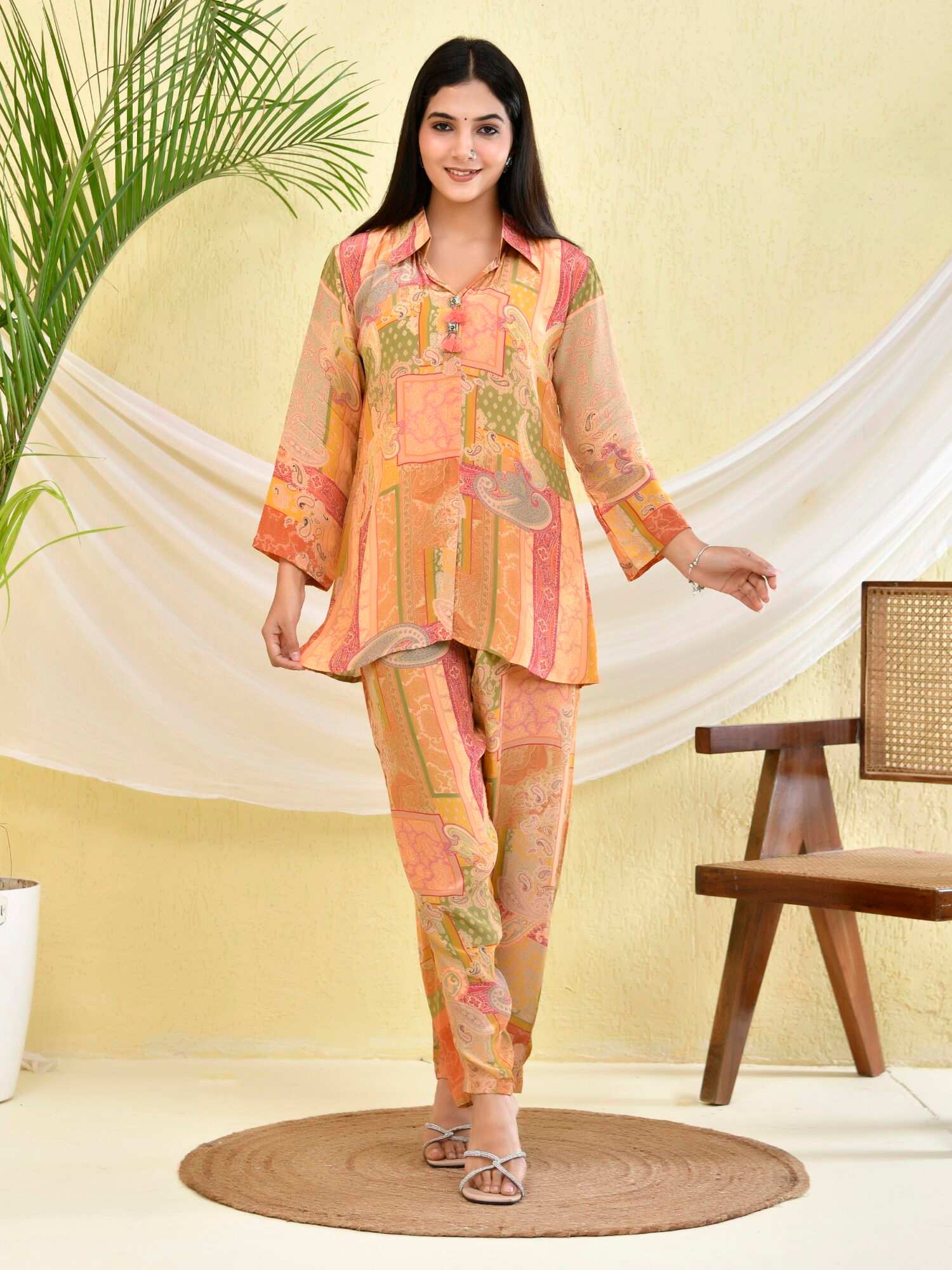 Orange Printed Muslin Co-ord Set
