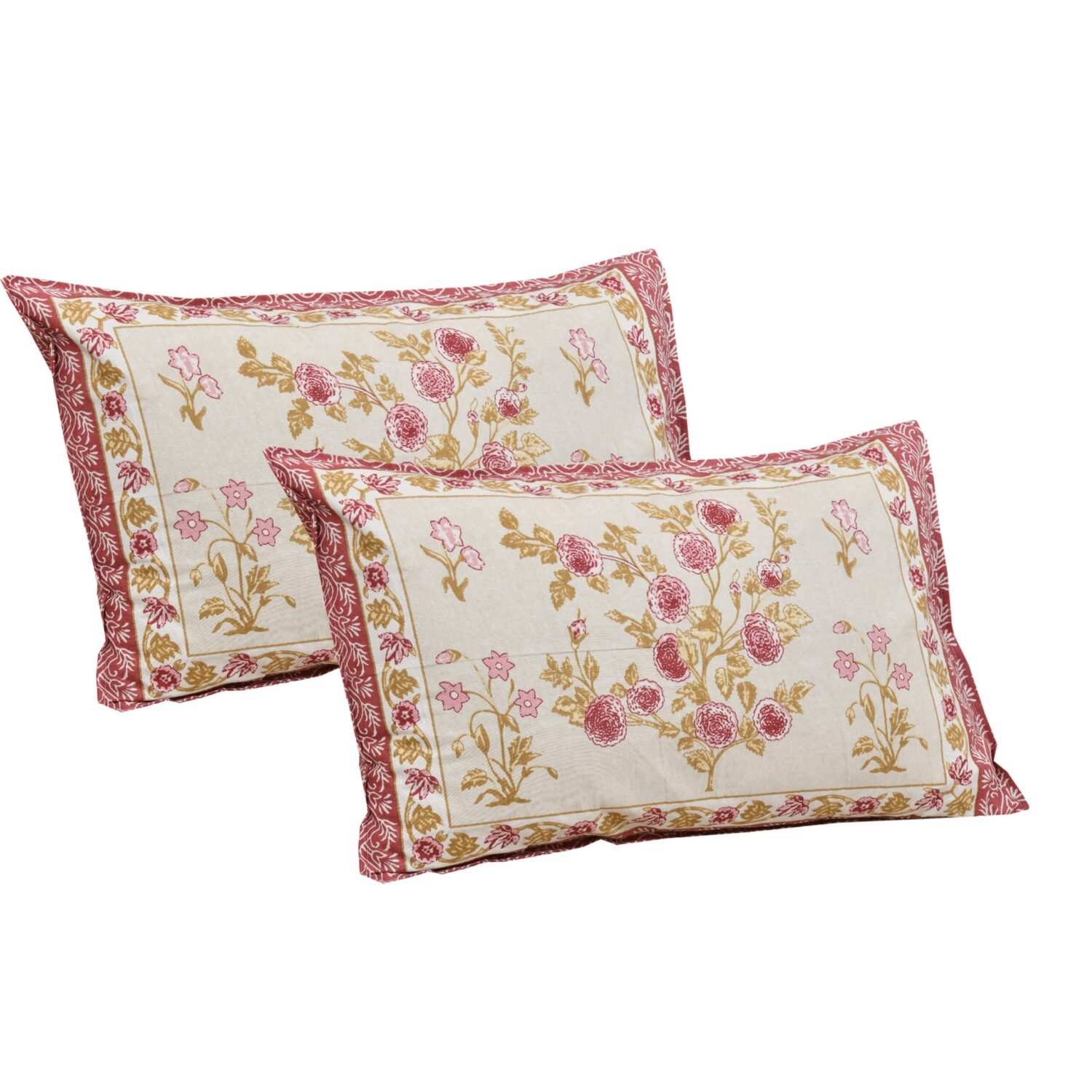 Pink Yellow Floral Printed Cotton Bedsheet