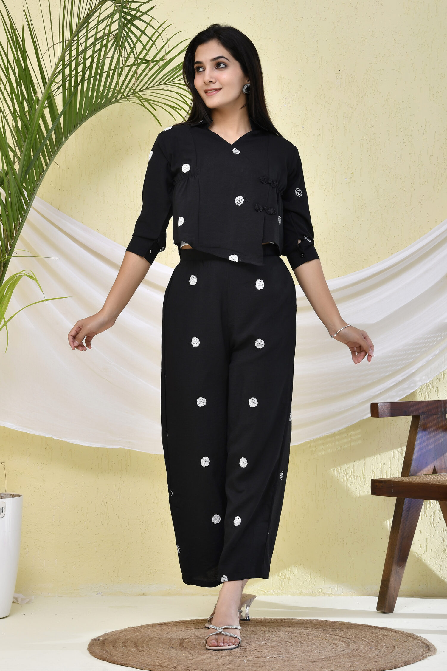 Black Colored White Dotted Print Co-ord Set