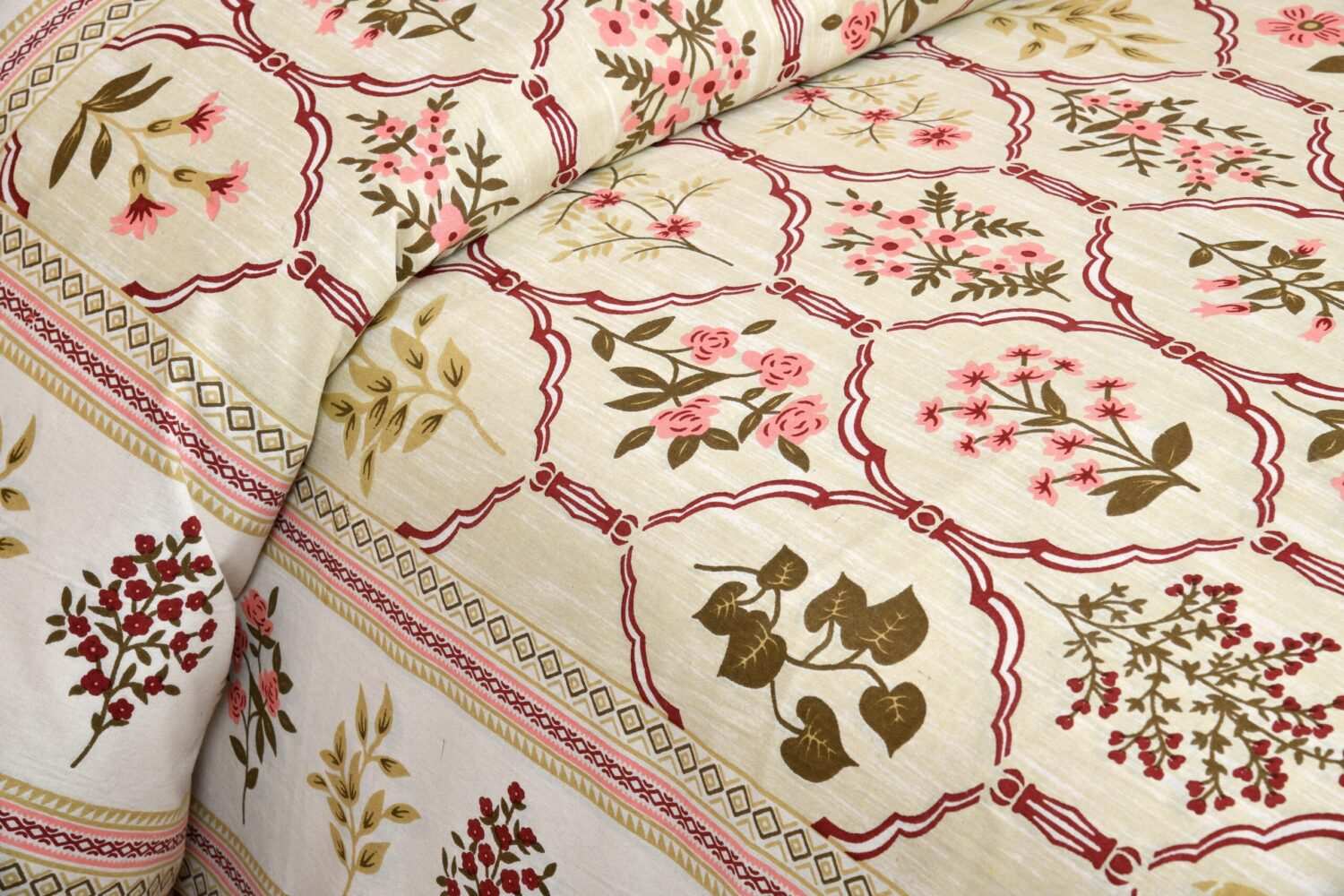 Dark Pink Printed Cotton Bedsheet