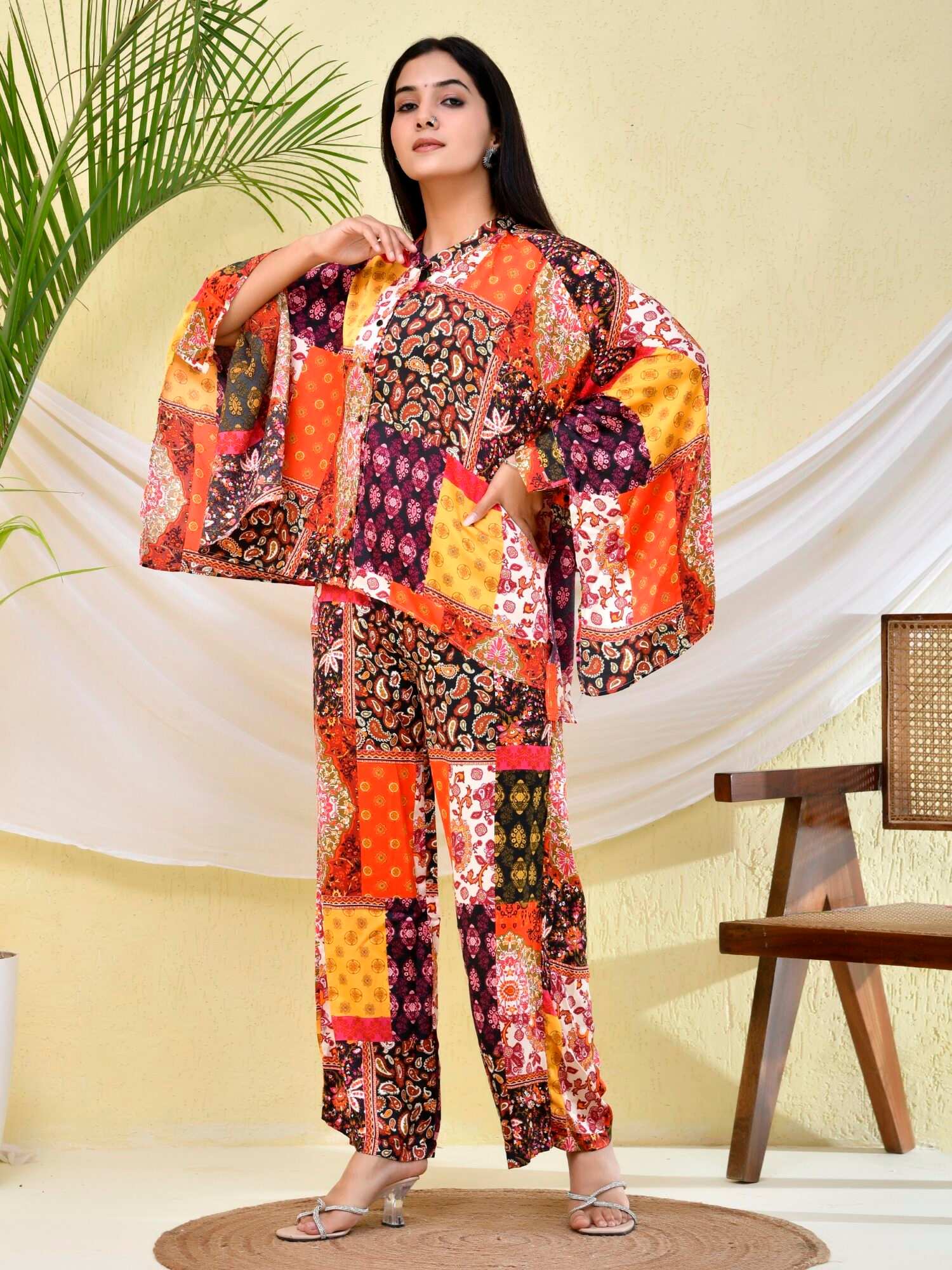 Multicolor Printed Kaftan Style Co-Ord Set by Pinkfab