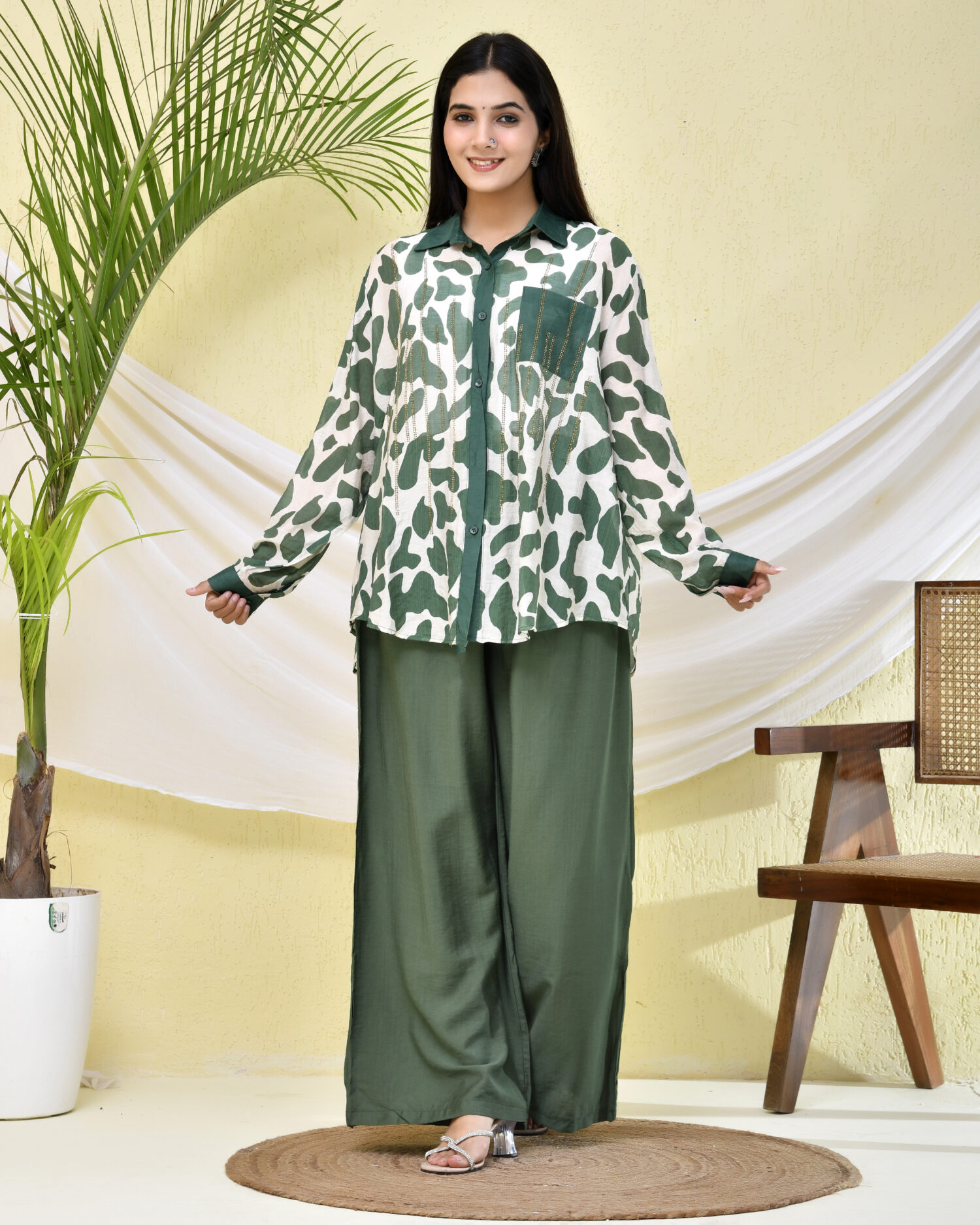 Green Printed Muslin Co-ord Set