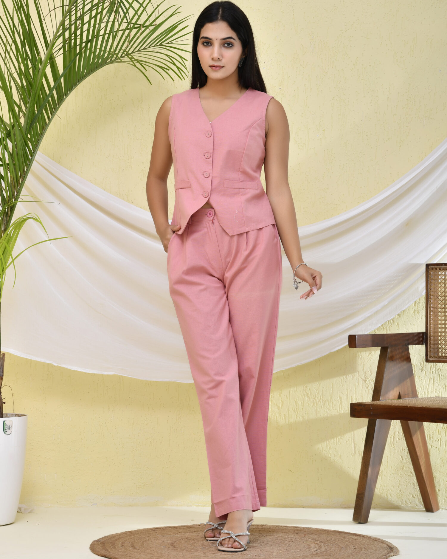 Pink Shirt Pant Women Co-ord Set