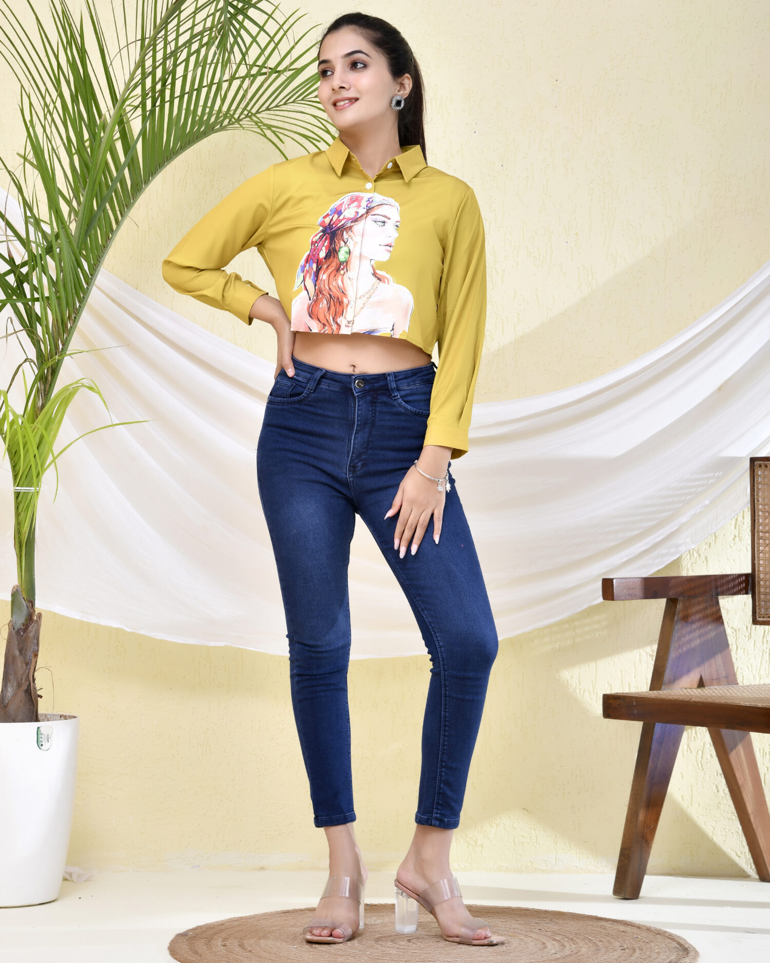 Yellow Printed Women's Shirt PinkFab