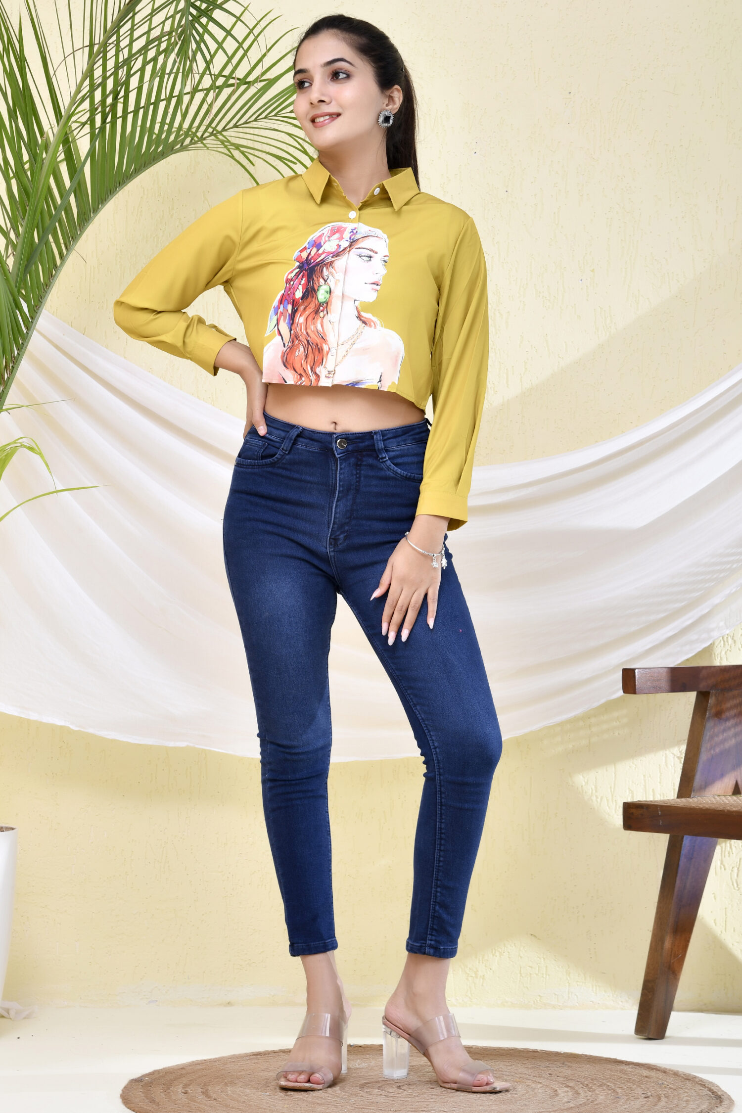 Yellow Printed Women's Shirt PinkFab