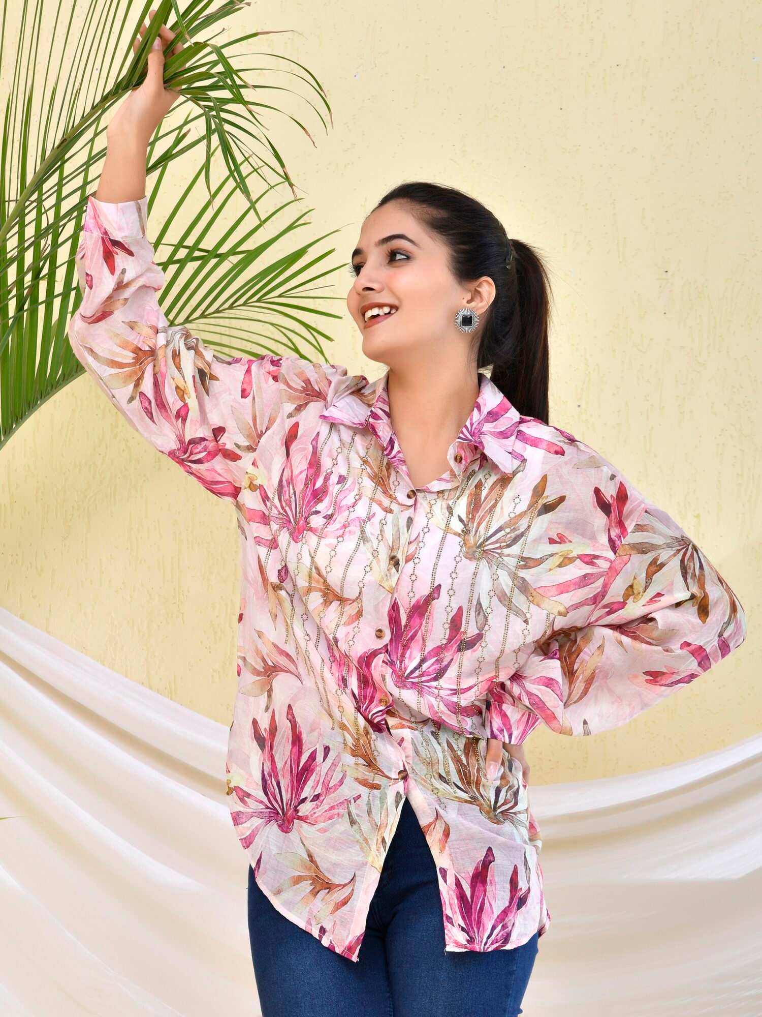 Pink Cotton Floral Shirt