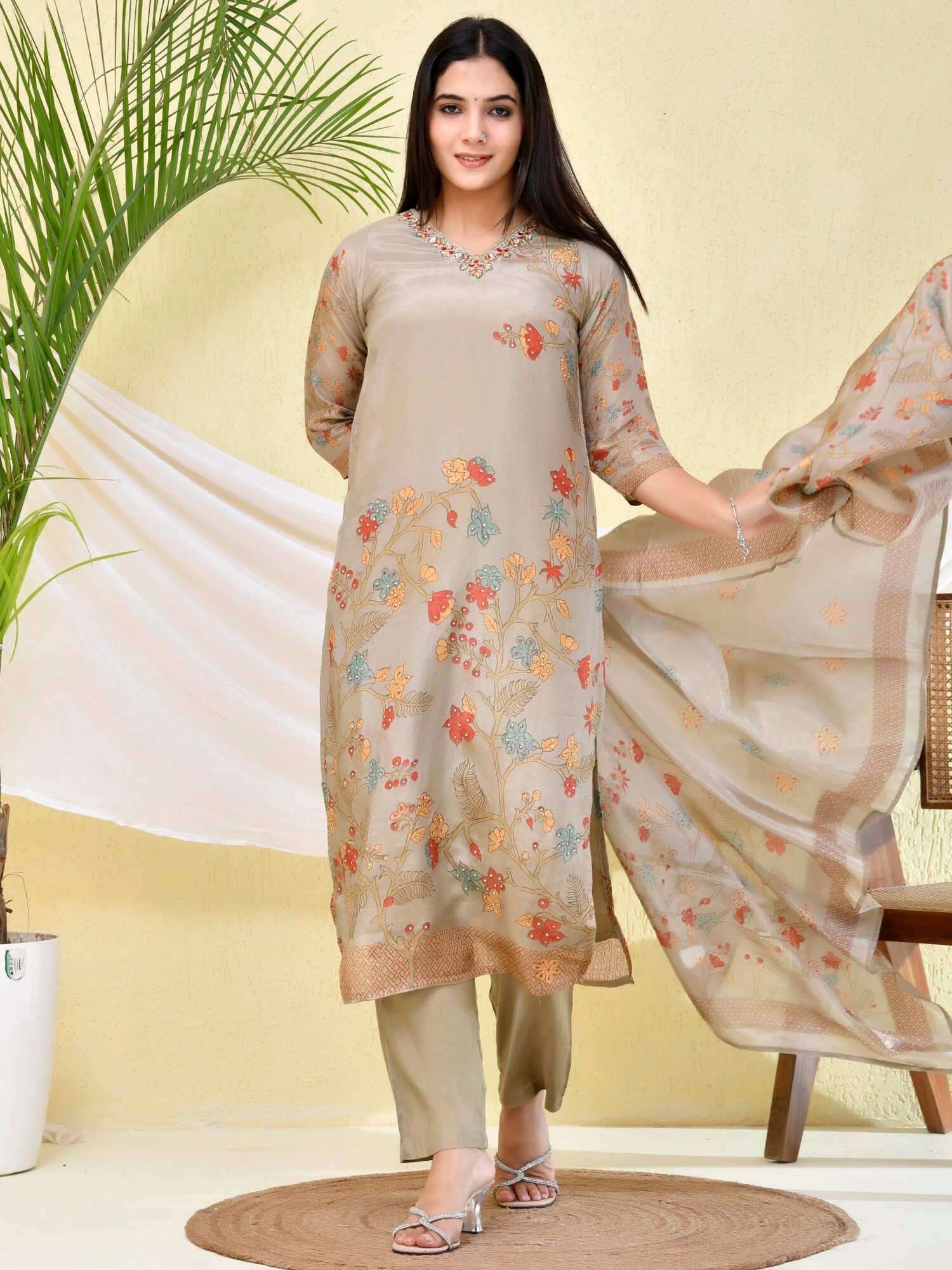 Sandy Blossom Floral Kurta Set