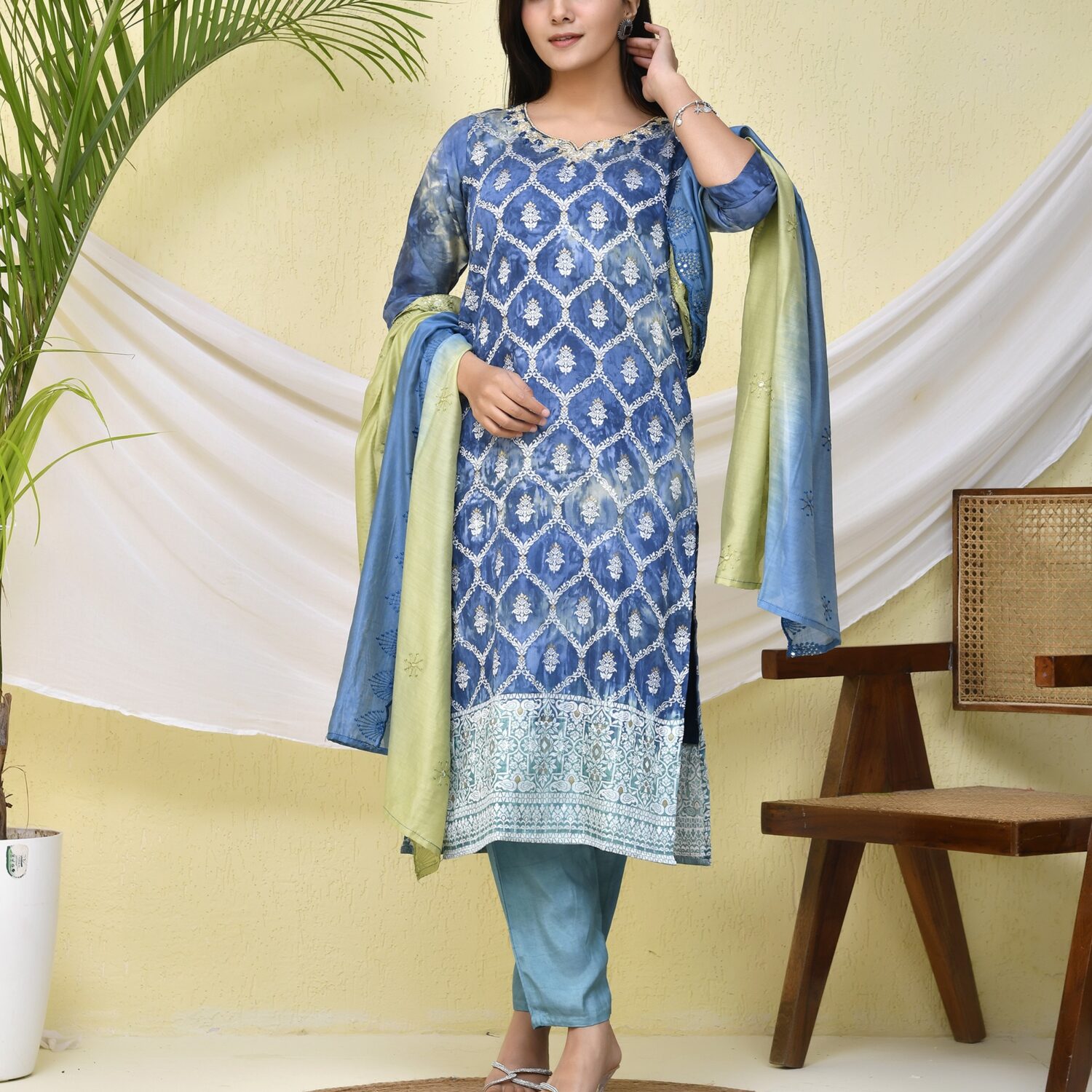 Celestial Blue Jari Work Kurta Set