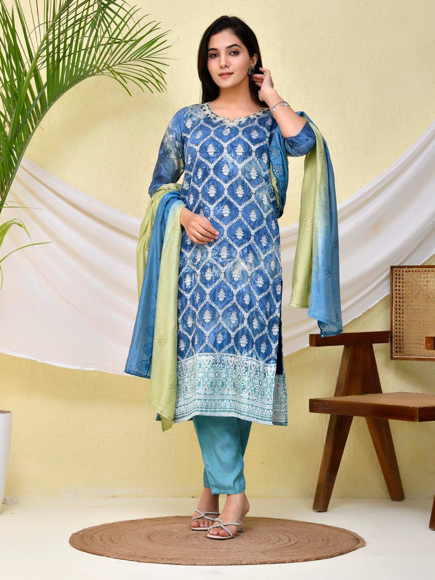 Celestial Blue Jari Work Kurta Set