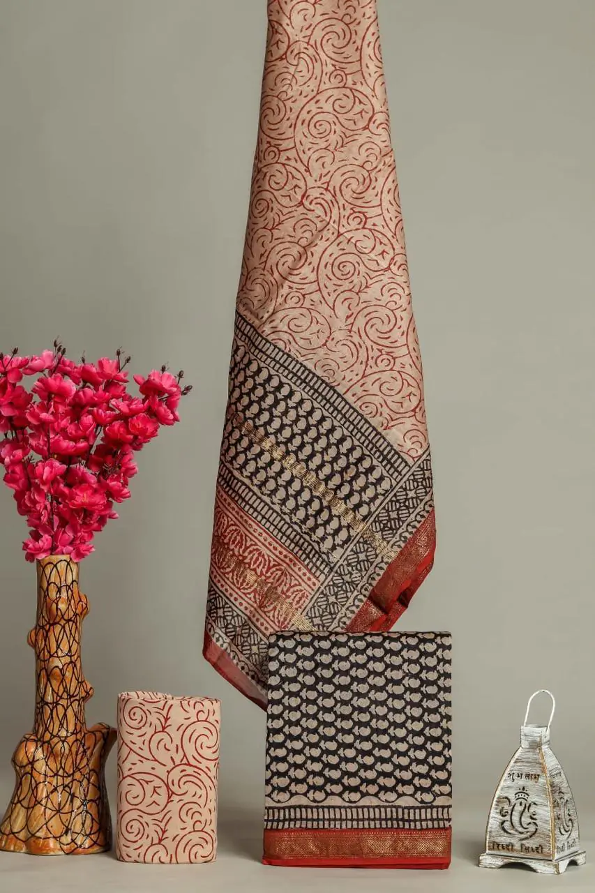 Peach & Black silk suit set