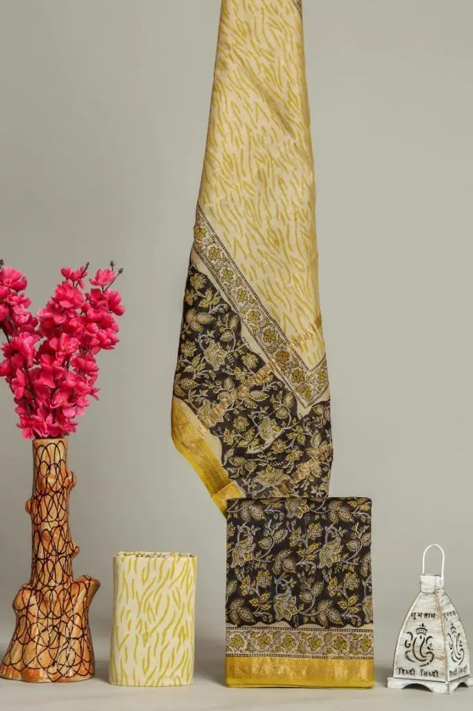 Yellow & Black Silk Suit set