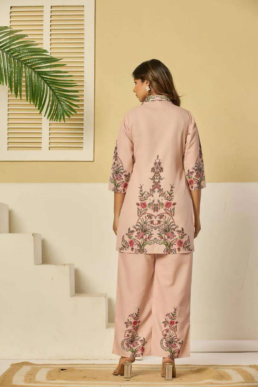Linen Floral Printed Tunic with Trousers - Image 3