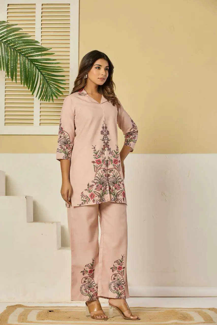 Linen Floral Printed Tunic with Trousers - Image 5