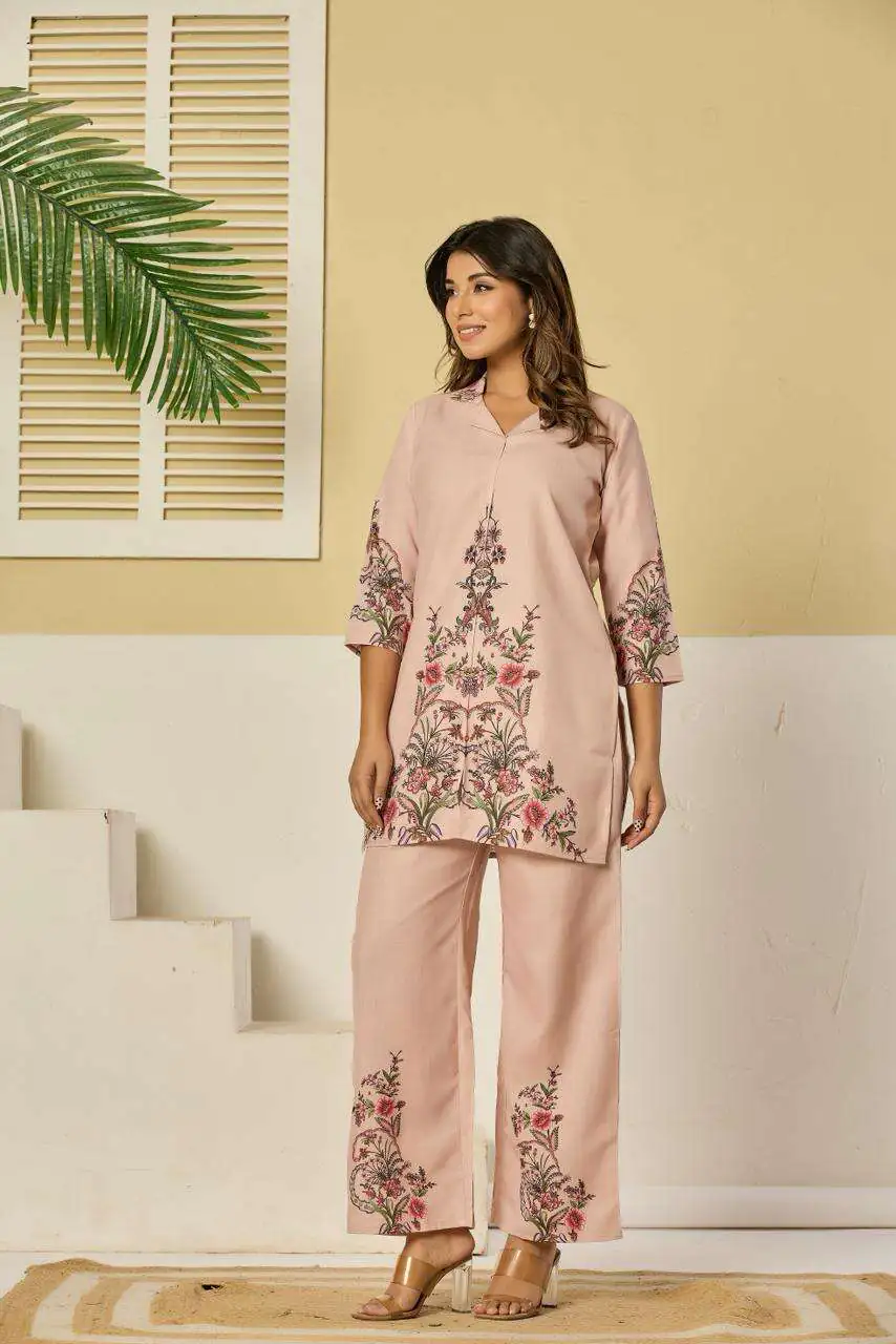 Linen Floral Printed Tunic with Trousers - Image 2