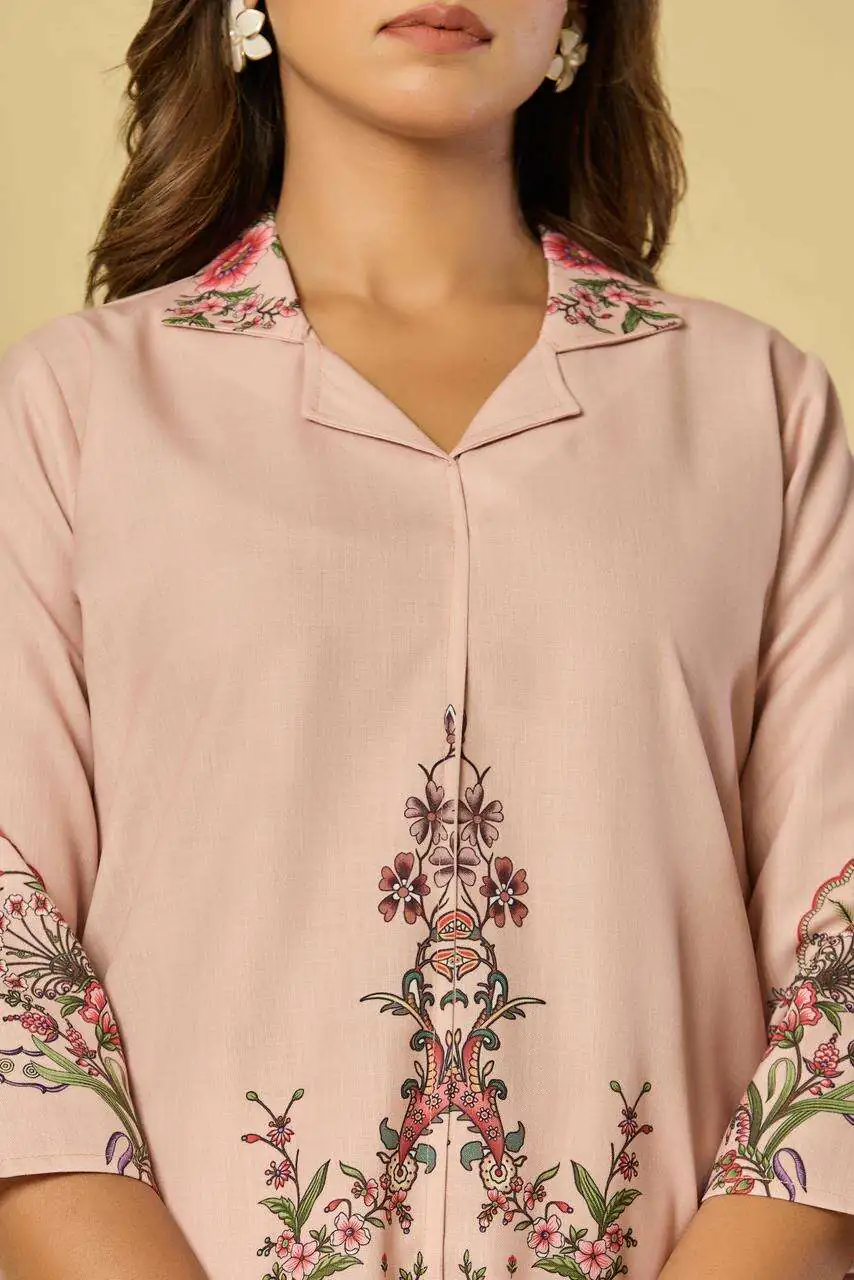 Linen Floral Printed Tunic with Trousers - Image 6