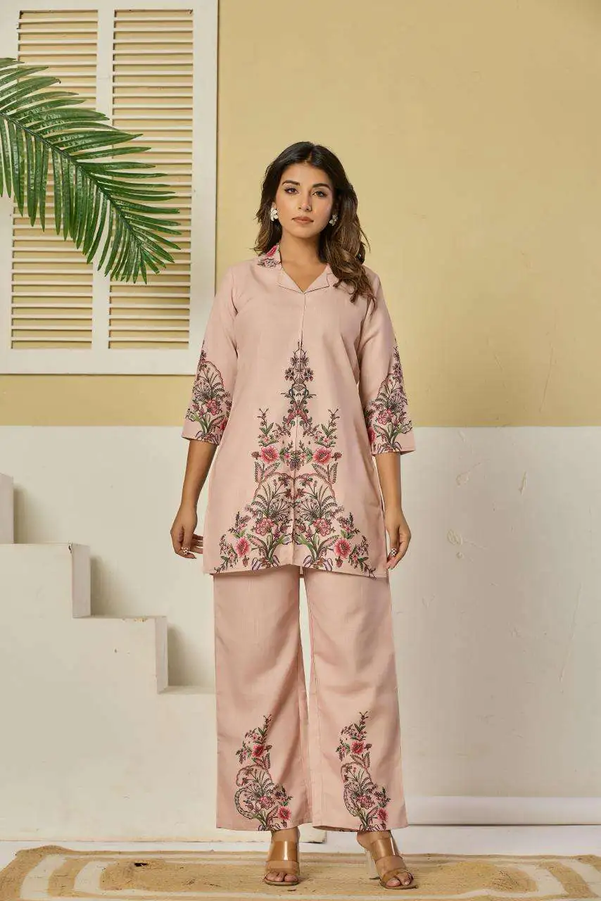 Linen Floral Printed Tunic with Trousers