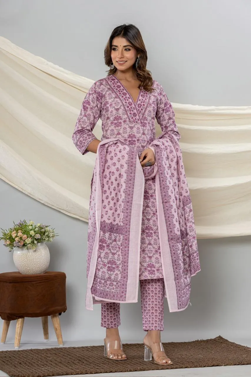 Lavender Cotton Kurta Set