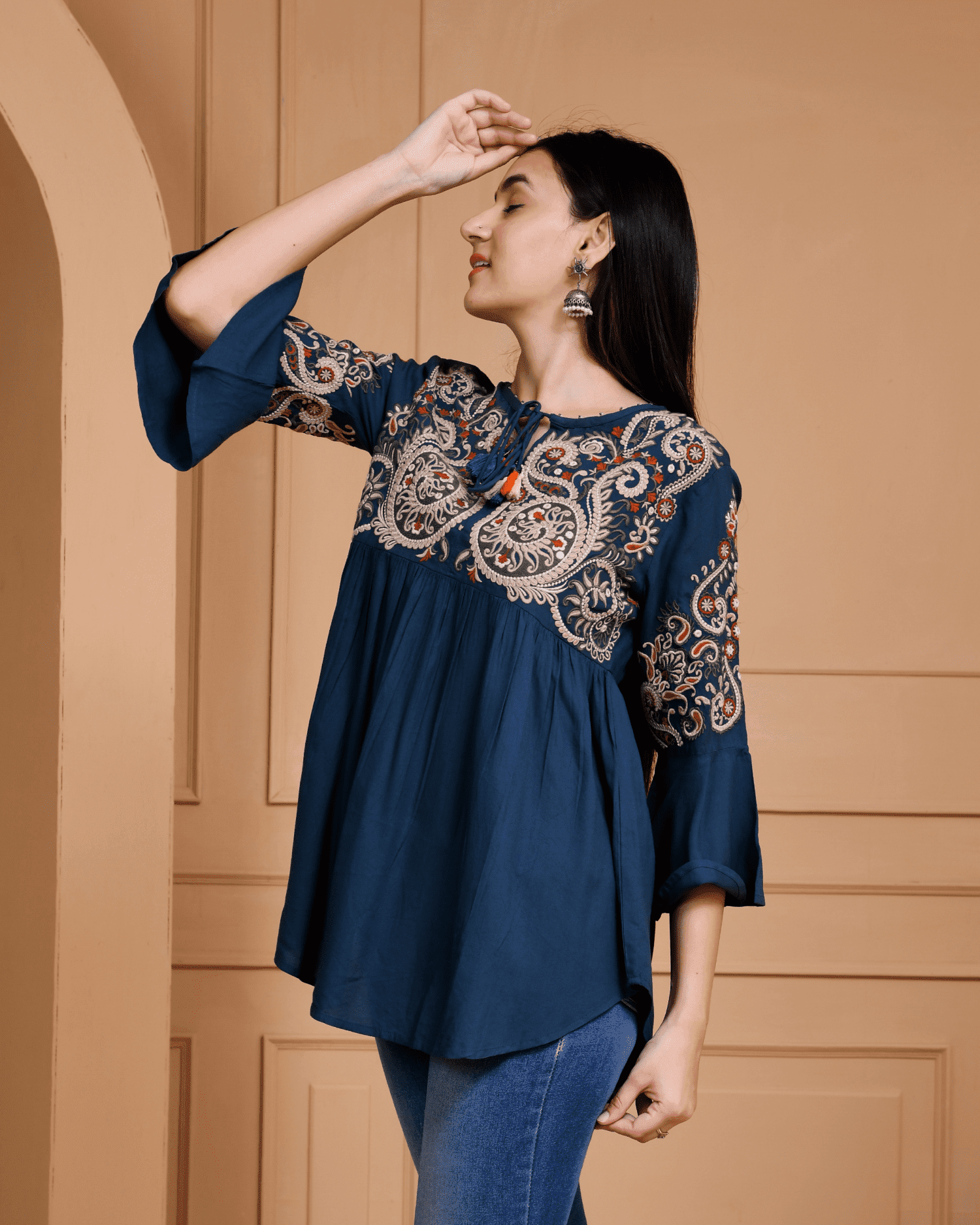 Azure Bliss Embroidered Blue Top for Women - Image 2