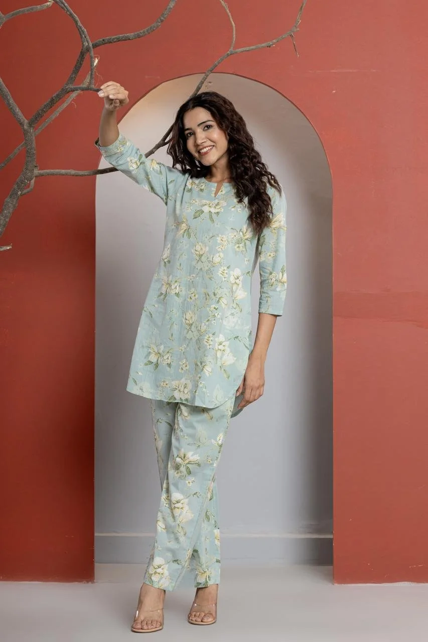 Blossom Charm Sky Green Co-Ord Set