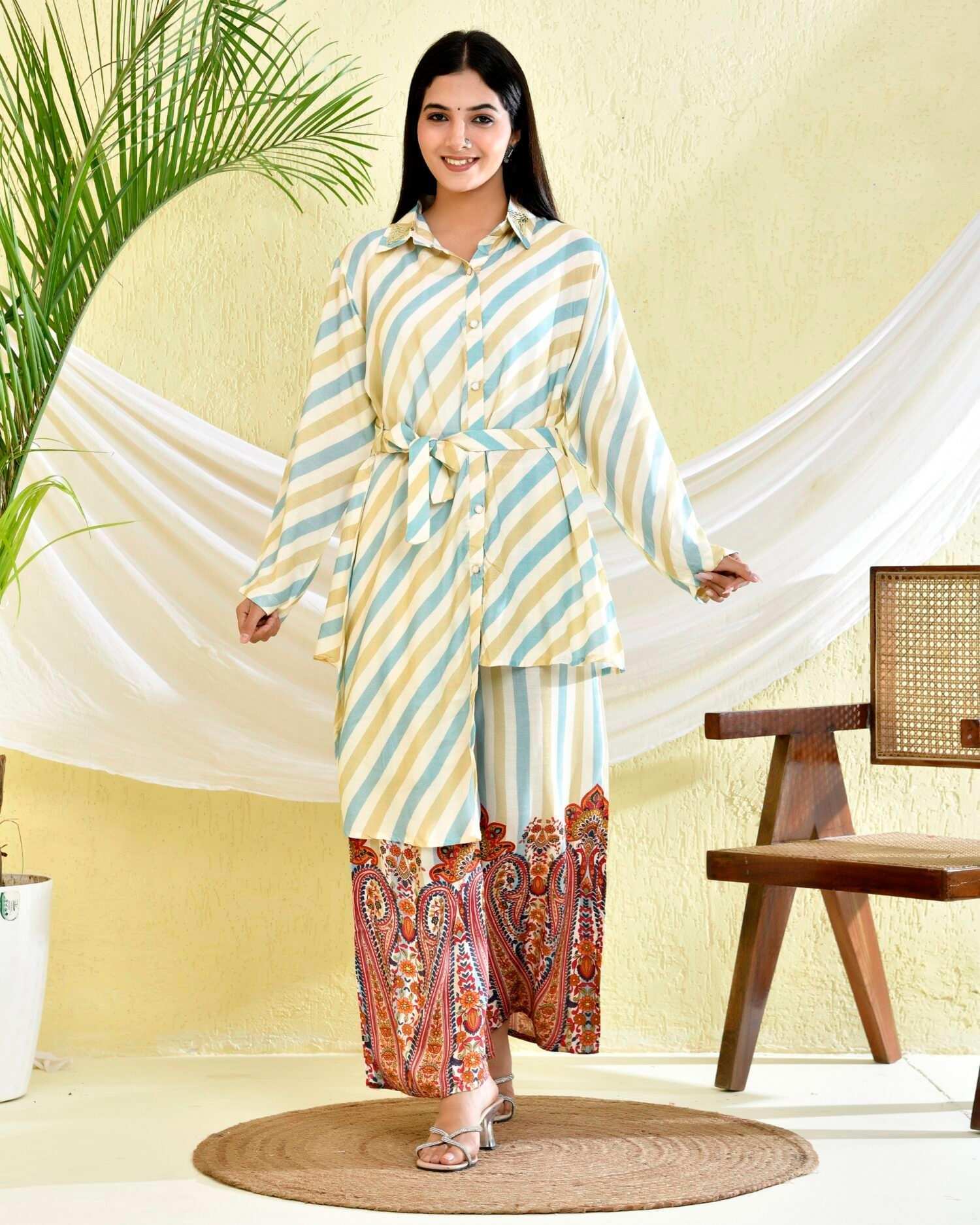 Golden Blue Lining Printed Co-Ord Set