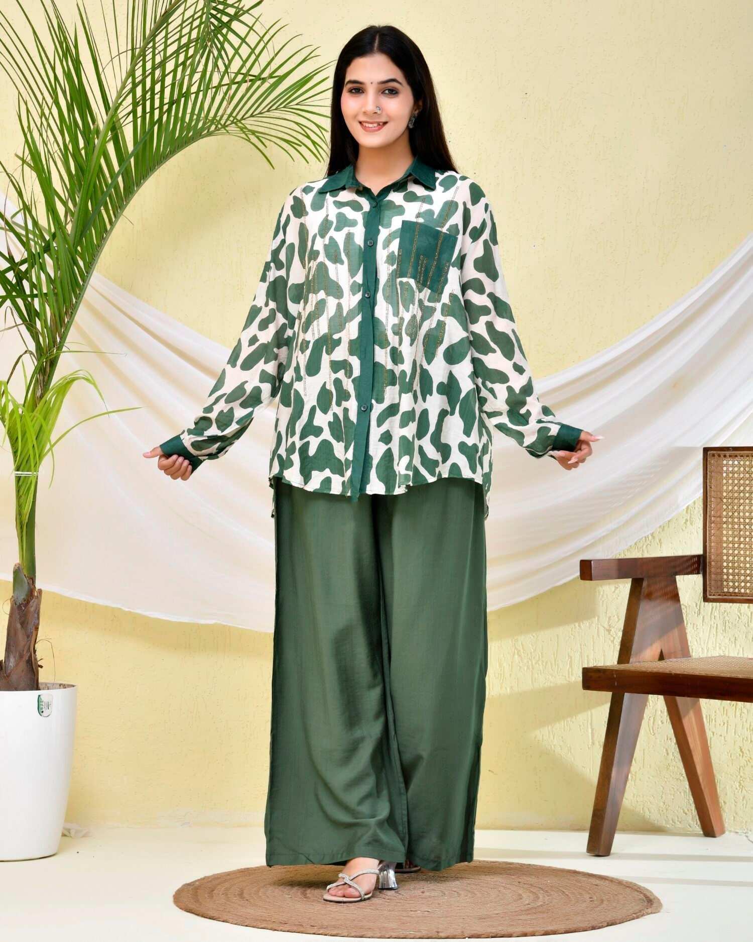 Green Printed Muslin Co-ord Set